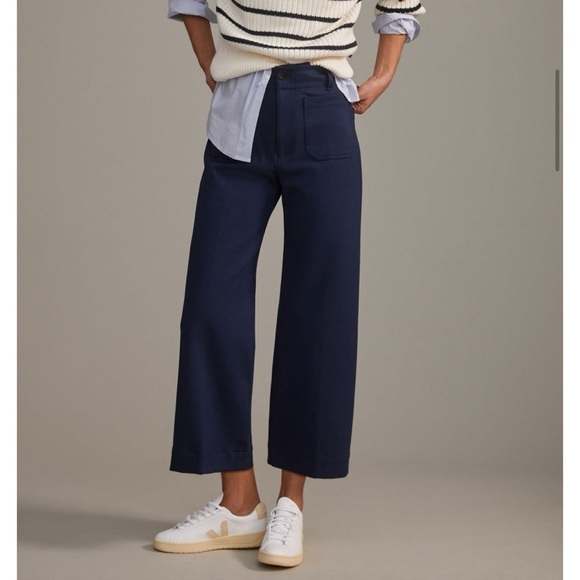New Anthropologie Maeve Colette Ponte Crop Wide Leg Pants in Navy Blue 27 - Picture 1 of 11